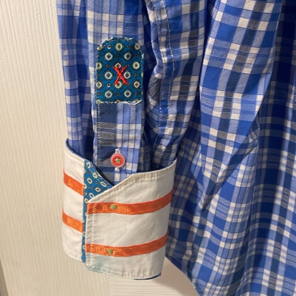ROBERT GRAHAM "X" Size Medium Blue and White Plaid Long-Sleeve Shirt - Picture 4 of 7